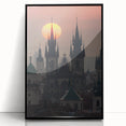 Large abstract wall art of Prague skyline in muted black and gray tones on a framed acrylic.
