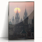 Large art print of Prague scenery in muted earth tones on framed acrylic, suitable for modern art wall decor.
