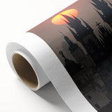 Art Deco poster of Prague skyline in muted pastel shades on rolled canvas, ideal for nursery wall art.