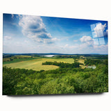 Acrylic print of a Czech Republic landscape in muted greens and blues, suitable for bedroom or dining room art.