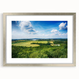Extra large abstract art print of a textured European scenery, in a silver frame, ideal for living room decor.