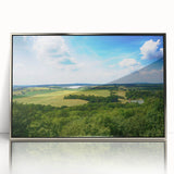 Acrylic print of a Czech Republic landscape in muted earth tones, framed in silver, suitable for modern art wall decor.