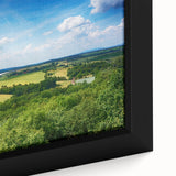 Black framed canvas of a textured, colorful Czech Republic cityscape, ideal for living room decor.