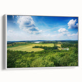 Framed canvas of a vintage-style Czech Republic landscape painting, featuring muted earth tones, ideal for living room decor.