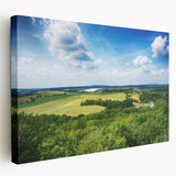 Prague skyline in muted earth tones on a large stretched canvas, suitable for kitchen wall art.