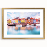 Abstract art print of a European scenery in Denmark, featuring muted earth tones on a framed canvas.