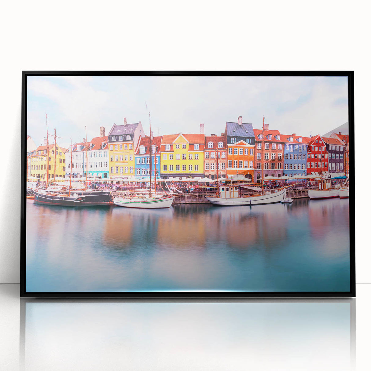 Large abstract wall art featuring a mid-century modernist design of a Danish landscape in muted earth tones on a framed…