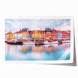 Scenic Denmark landscape in soft pastel shades on a rolled canvas, ideal for dining room wall art.