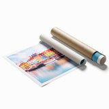 Extra large rolled print of a Danish landscape with vibrant green and blue tones, ideal for classy bathroom wall art.