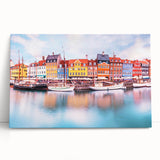 Large black and white stretched canvas of a European cityscape, ideal for kitchen wall art.