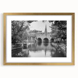 Abstract art print of Bath, England, in muted gold and white tones on a framed canvas, suitable for dining room decor.