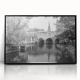 Large abstract wall art depicting a European scenery in Bath, England, in muted gray tones on a framed acrylic print.