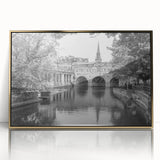 Art deco poster of Bath, England in muted gold tones on framed acrylic, ideal for modern art wall decor.