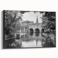 Black and white vintage poster art of Bath, England landscape on framed canvas, suitable for bedroom decor.
