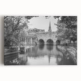 Black and white stretched canvas of Bath, England scenery, ideal for kitchen wall art or bedroom ambiance.