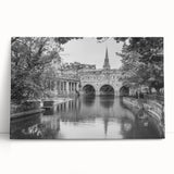 Black and white photograph of the Bath, England skyline on large stretched canvas, ideal for kitchen art.