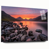 Large abstract wall art of Cumbria, England scenery in muted green and blue tones on acrylic glass.