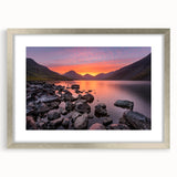 Extra large wall art featuring an abstract textured design of Cumbria, England, in muted earth tones on a framed silver mat.