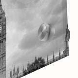 A large abstract depiction of the London skyline in muted earth tones on acrylic glass, ideal for dining room art.
