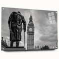 Acrylic print of London skyline in muted gray, ideal for dining room decor.