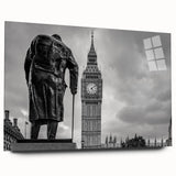 Acrylic print of a large abstract depiction of the London skyline in muted blues and grays.