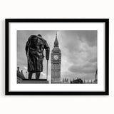 Extra large abstract art print of London scenery in vibrant colors on textured canvas, framed in black.