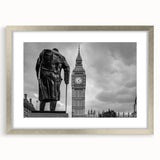 Extra large abstract art print of London scenery in muted gray and silver frame, ideal for living room decor.