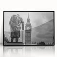 Large abstract wall art depicting the London skyline in black and white tones on a framed acrylic.