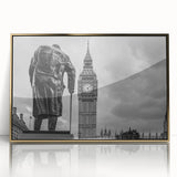 Art Deco style poster of London skyline in muted gold tones on framed acrylic, suitable for modern art wall decor.