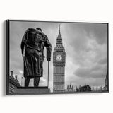Black and white framed canvas of a vintage London landscape, ideal for bedroom wall art.