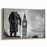 Framed canvas featuring a vintage-style London landscape in muted gold and black tones, ideal for bedroom wall art.