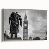 Landscape art painting of London on framed canvas, featuring a vintage poster style with colorful art on a black background.