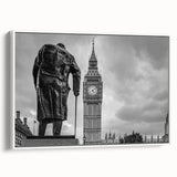 Vintage poster art of London scenery in vibrant colors on a large framed canvas, ideal for living room decor.