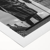 Art deco poster of London scenery in muted earth tones on rolled canvas, suitable for dining room decor.