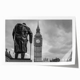 Rolled print of London scenery with floral elements in muted earth tones, ideal for dining room wall art.