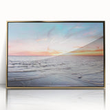 Art deco poster of European scenery in Estonia with muted earth tones on a framed acrylic.