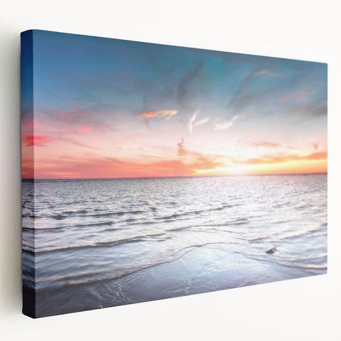 Large canvas print of a European scenery in Estonia, featuring muted green and blue tones, ideal for kitchen wall art.