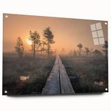 Acrylic print of a serene Finnish landscape in muted blue and green tones, ideal for dining room decor.