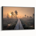Black and white landscape art painting of a serene Finnish scenery on framed canvas, suitable for bedroom decor.