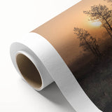 Art Deco poster of a serene Finnish landscape in muted pastel colors, printed on rolled canvas, ideal for nursery wall art.