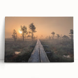 Black and white photograph of a serene Finnish landscape on large stretched canvas, ideal for kitchen wall art.