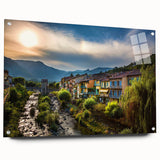 Acrylic print of the French Alps in soft blue and white tones, suitable for bedroom or dining room decor.