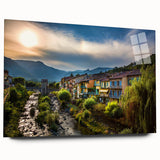 Acrylic print of the French Alps in muted earth tones, ideal for bedroom or dining room art.