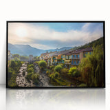 Large abstract wall art depicting the French Alps in muted earth tones on a framed acrylic.