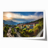 French Alps landscape on rolled print, featuring soft pastel shades, ideal for art wall dining room.