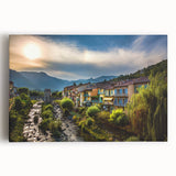 Black and white photo of the French Alps on stretched canvas, suitable as kitchen wall art.