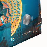 Large abstract wall art of Lyon cityscape in muted tones on acrylic glass, ideal for dining room ambiance.