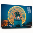 Acrylic print of Lyon, France with vibrant twilight hues, ideal for dining room art.