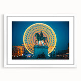 Textured art print of an abstract Lyon cityscape in muted earth tones, framed in white, ideal for bedroom wall decor.