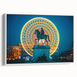 Extra large framed canvas of vintage poster art depicting colorful Lyon scenery, ideal for living room decor.